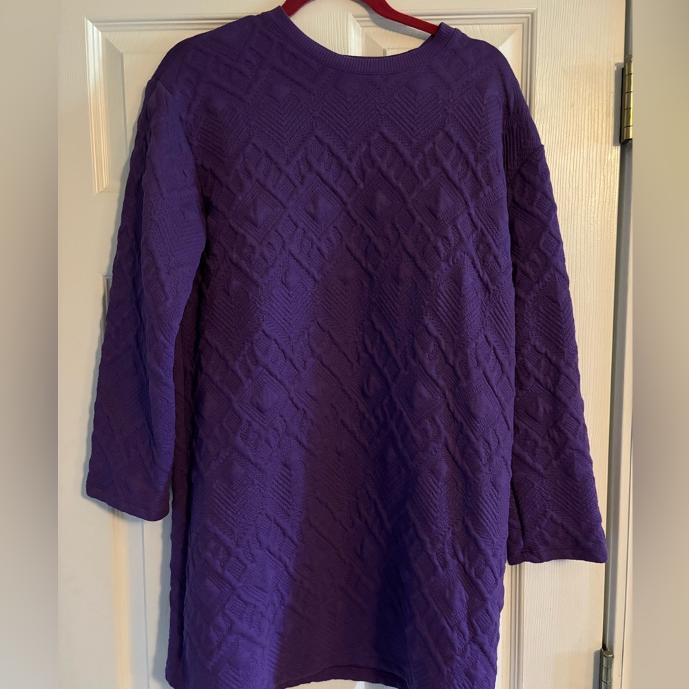 Zara Purple Textured Long Sleeve Mini Dress Oversized